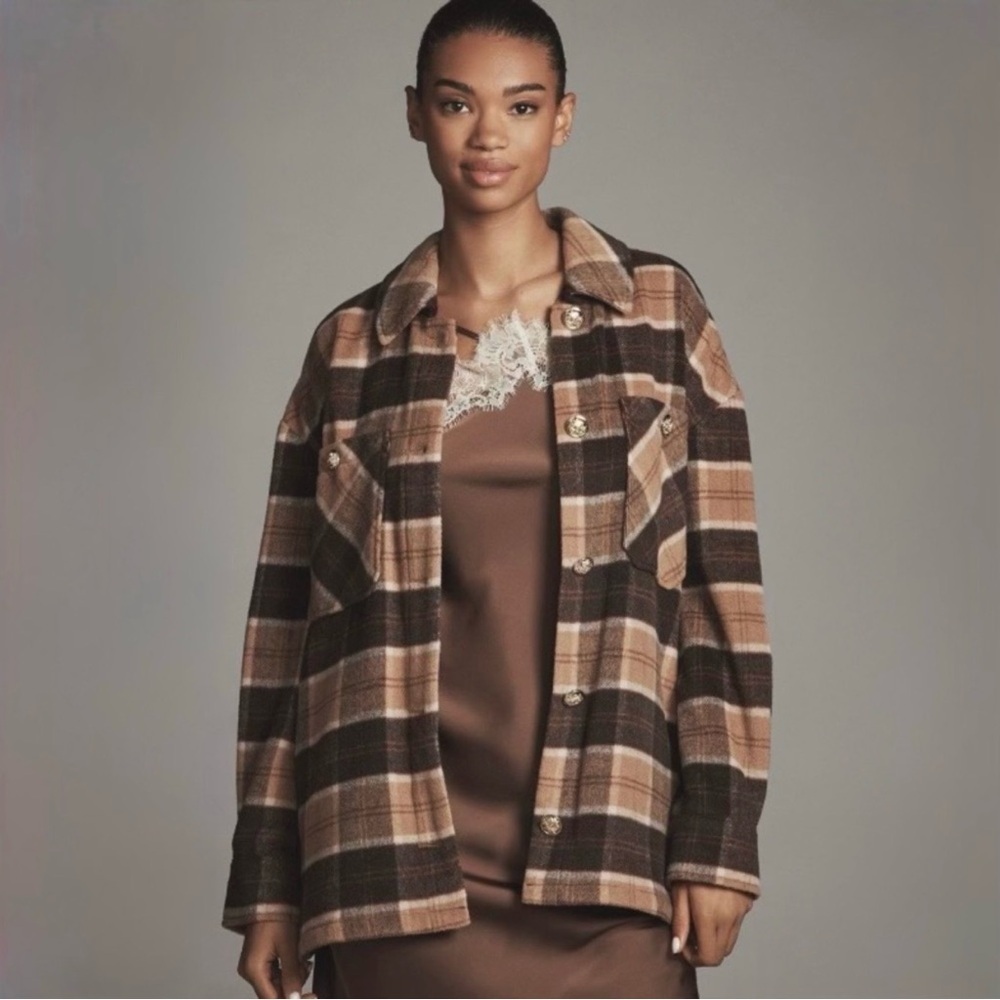 Avec Les Filles Oversized Plaid Wool Blend Shacket ~ NWT